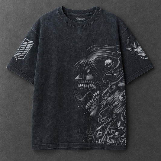 Attack on Titan Premium Airy Navy Blue Washed T-Shirt