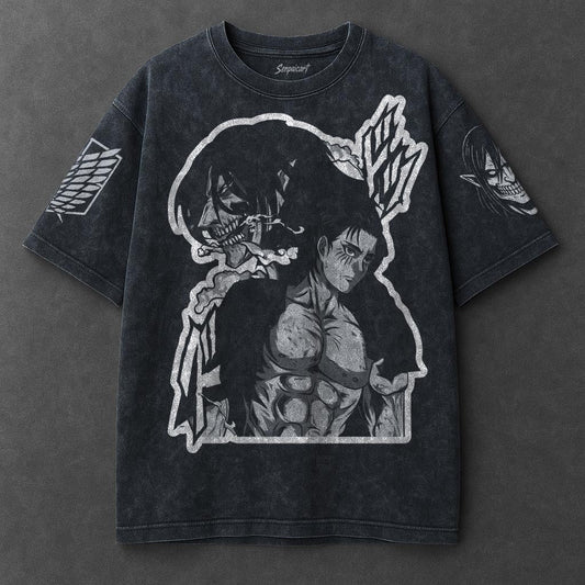 Attack on Titan Premium Lightweight Navy Blue Washed T-Shirt
