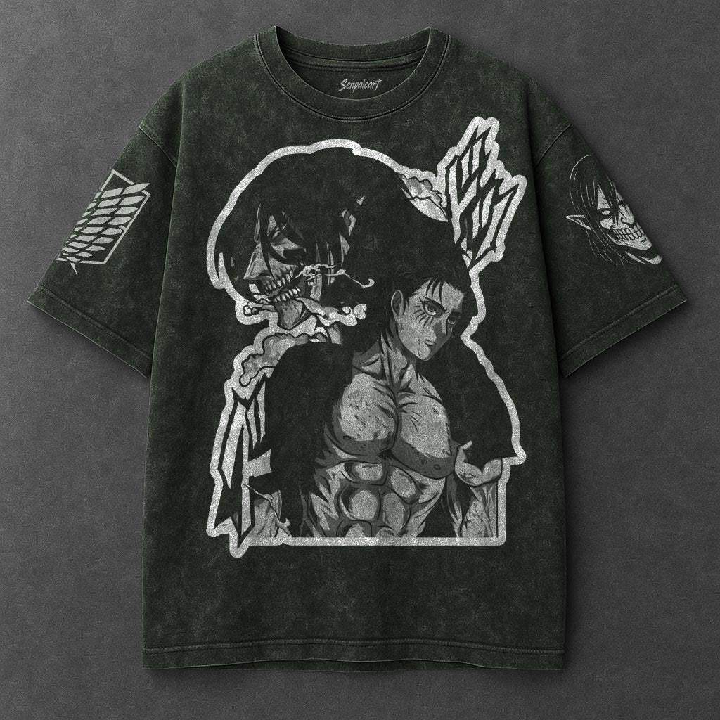 Attack on Titan Premium Oversized Vintage Green Washed T-Shirt