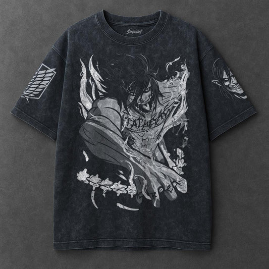 Attack on Titan Premium Slouchy Navy Blue Washed T-Shirt