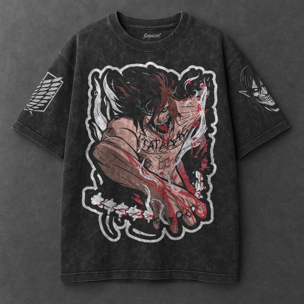 Attack on Titan Premium Relaxed Black Washed T-Shirt