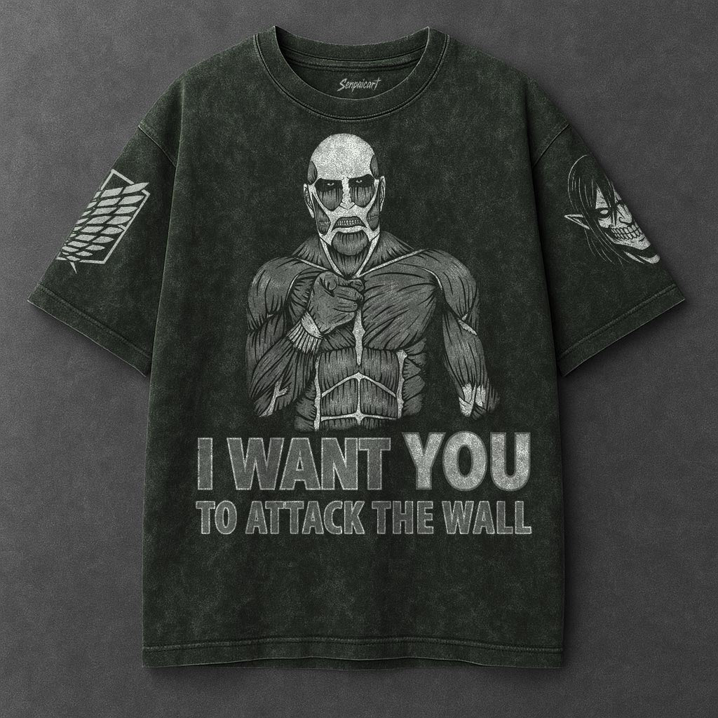 Attack on Titan Premium Loose Vintage Green Washed T-Shirt