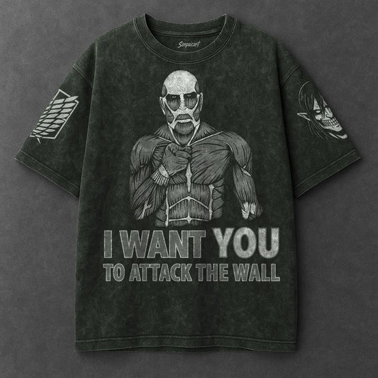 Attack on Titan Premium Loose Vintage Green Washed T-Shirt
