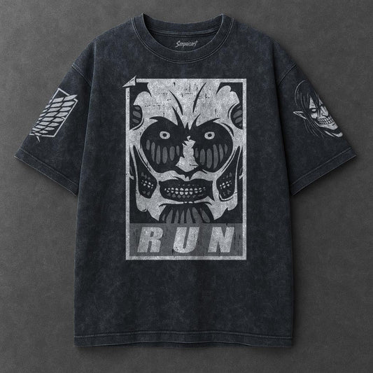 Attack on Titan Premium Flowy Navy Blue Washed T-Shirt