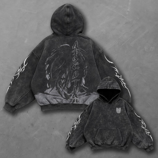 Attack on Titan Oversized Modern Black Washed Hoodie