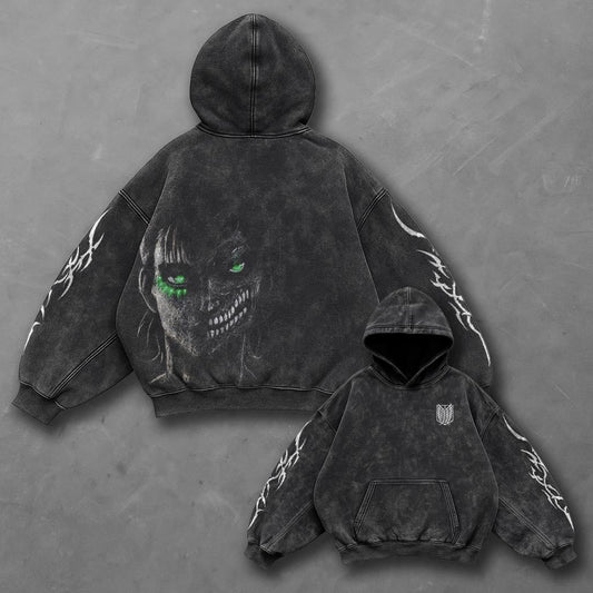 Attack on Titan Oversized Bold Black Washed Hoodie