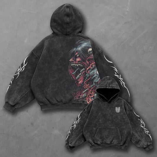 Attack on Titan Oversized Premium Black Washed Hoodie