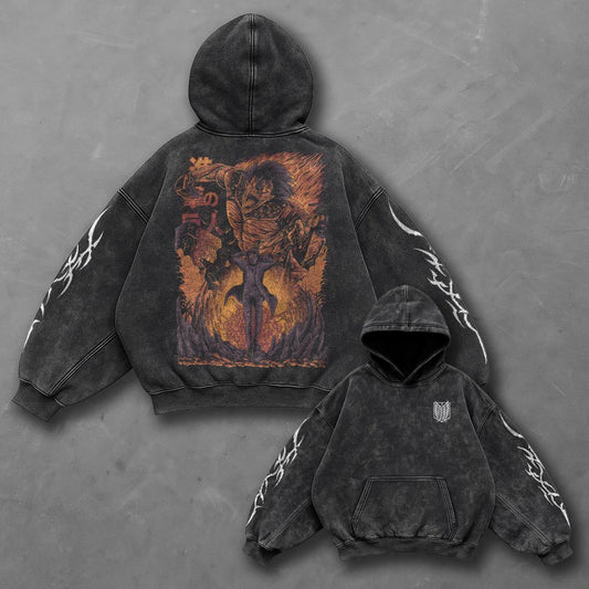 Attack on Titan Oversized Fresh Black Washed Hoodie