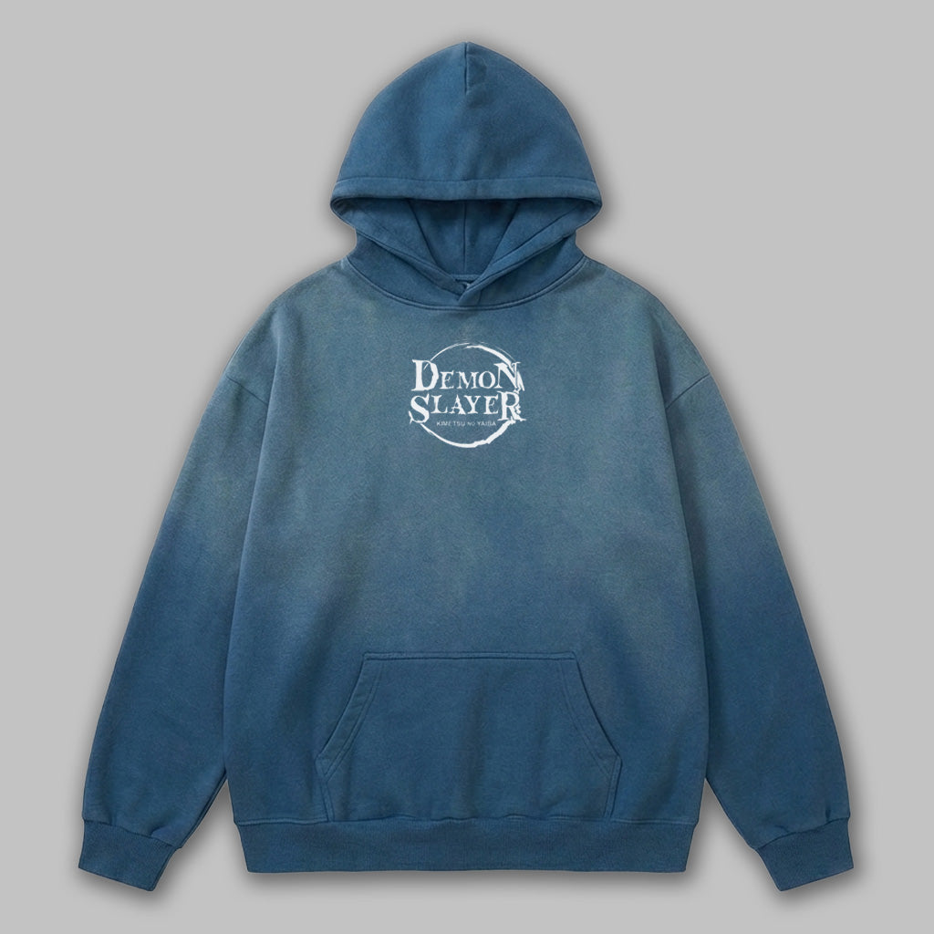 Demon Slayer Logo Blue Faded Hoodie
