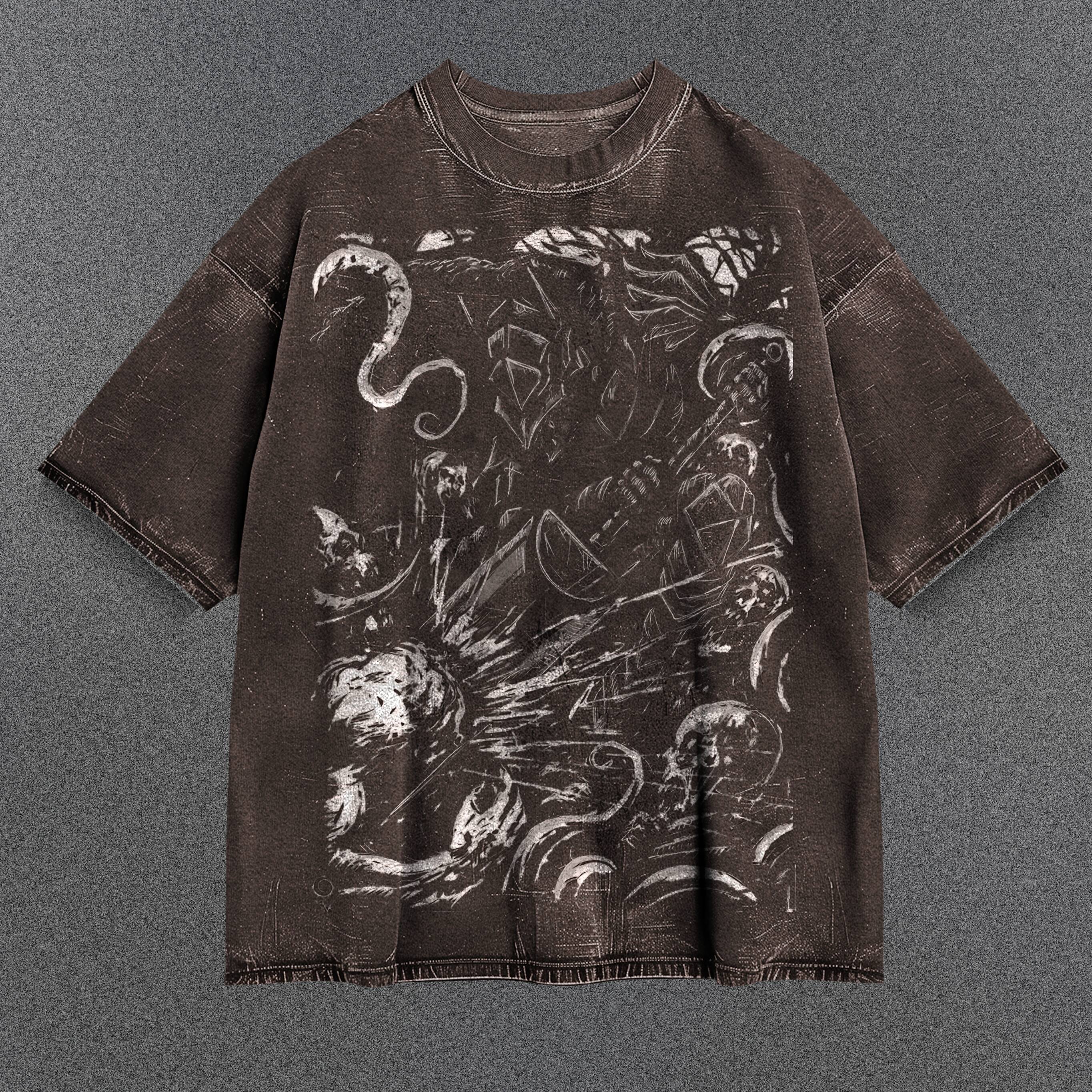 Berserk Embroidered Brown Washed T-Shirt
