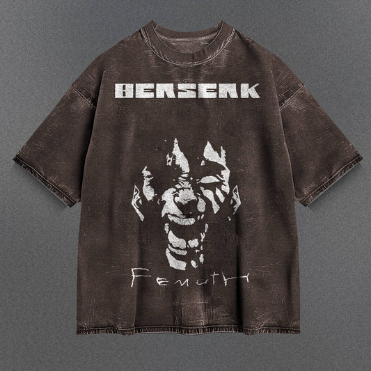 Berserk Patterned Brown Washed T-Shirt