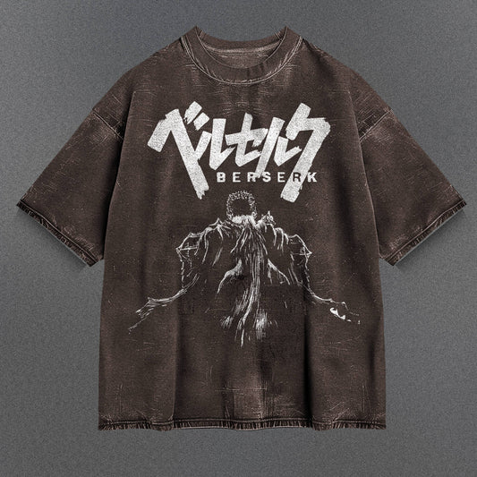 Berserk Printed Brown Washed T-Shirt