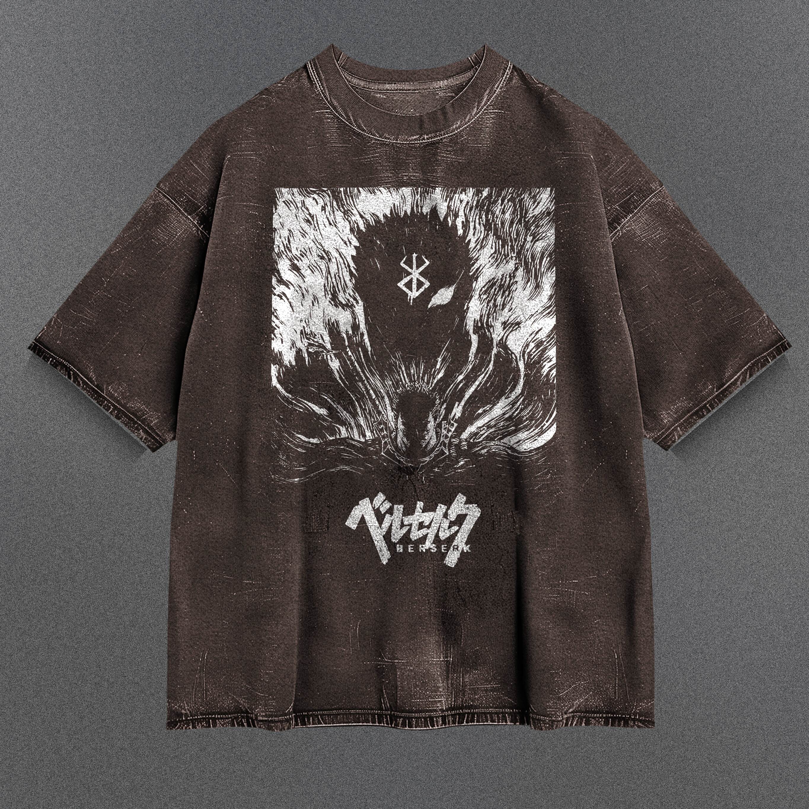Berserk Textured Brown Washed T-Shirt