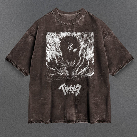 Berserk Textured Brown Washed T-Shirt
