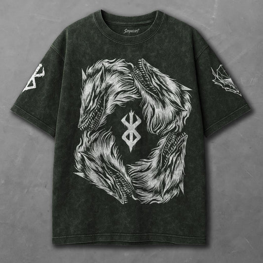 Berserk Minimalist Green Washed T-Shirt
