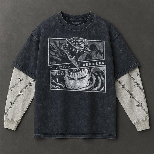 Berserk Premium Cozy Double Sleeves Blue Washed T-Shirt