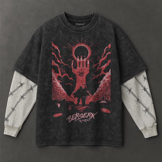 Berserk Premium Cozy Black Double Sleeves Washed T-Shirt