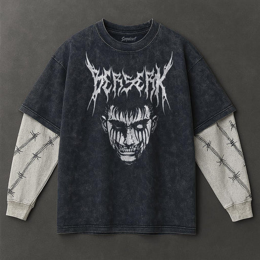 Berserk Premium Airy Double Sleeves Blue Washed T-Shirt