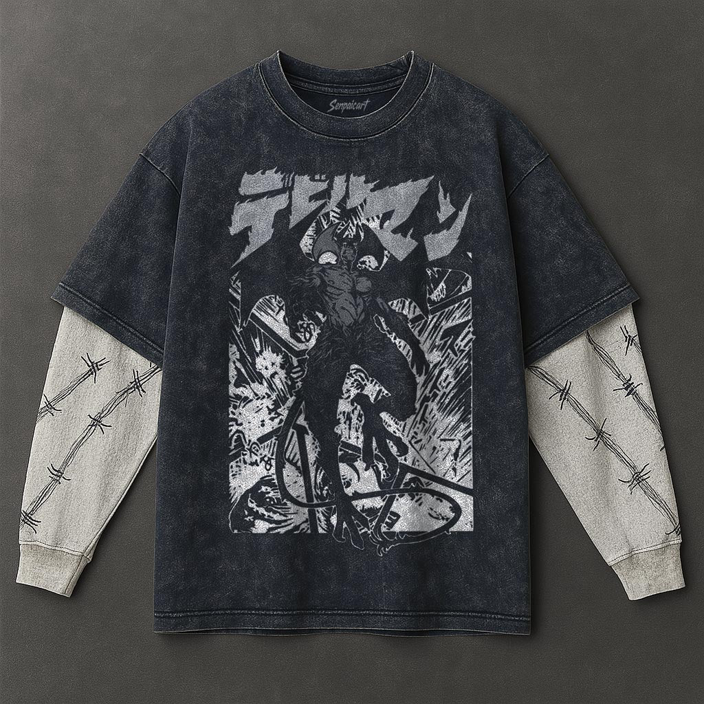 Berserk Premium Oversized Double Sleeves Blue Washed T-Shirt