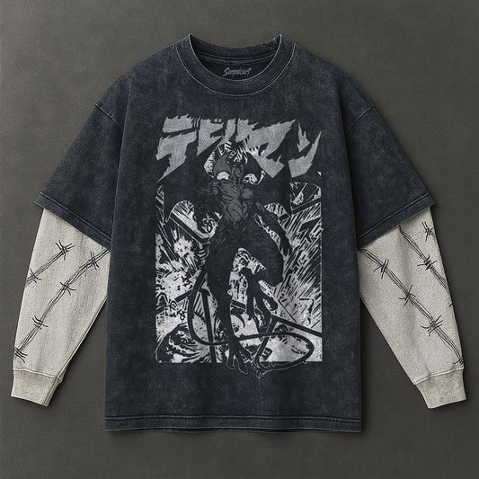 Berserk Premium Oversized Double Sleeves Blue Washed T-Shirt