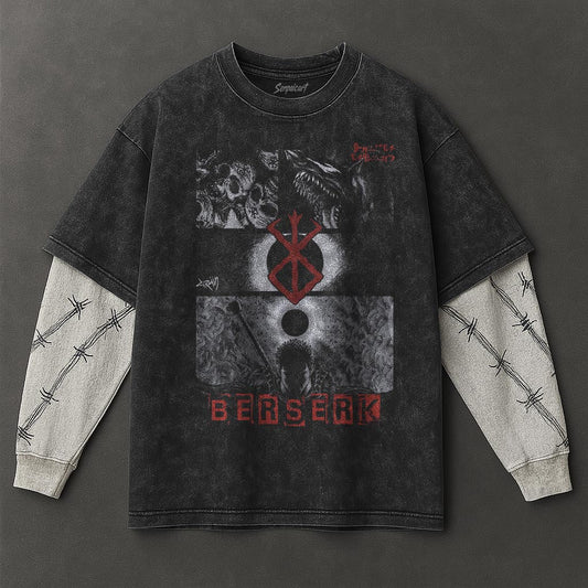 Berserk Premium Effortless Black Double Sleeves Washed T-Shirt