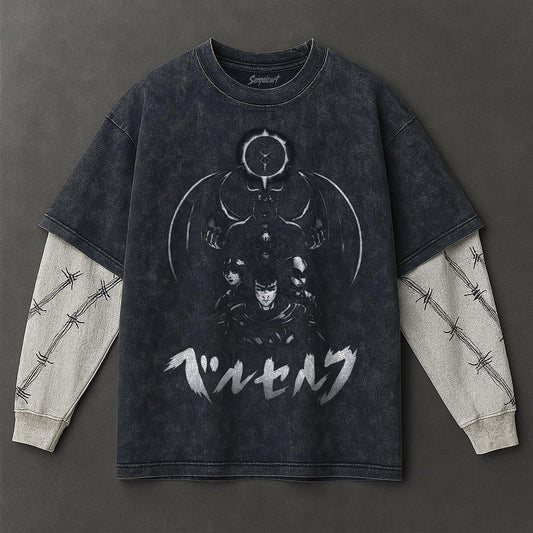 Berserk Premium Breezy Double Sleeves Blue Washed T-Shirt