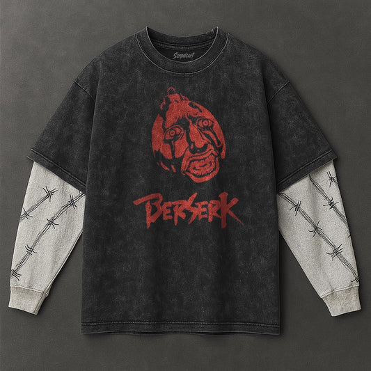 Berserk Premium Roomy Black Double Sleeves Washed T-Shirt