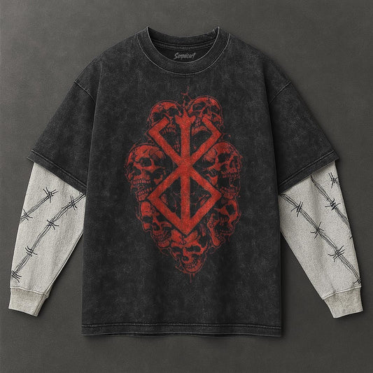 Berserk Premium Casual Black Double Sleeves Washed T-Shirt