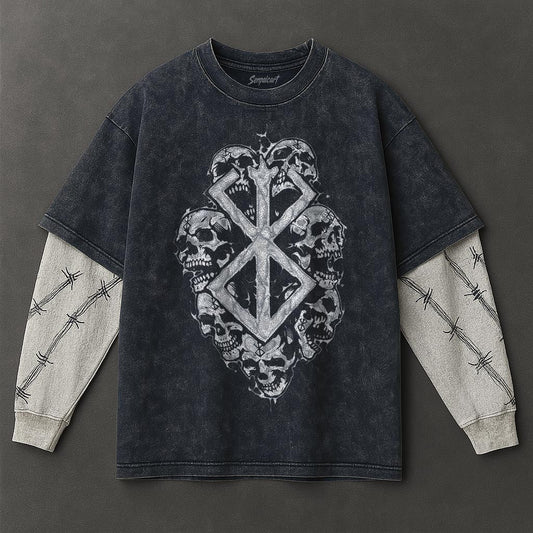 Berserk Premium Comfy Double Sleeves Blue Washed T-Shirt