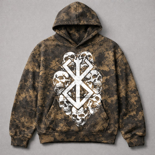 Berserk Skull Brown Camo Washed Hoodie