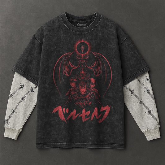 Berserk Premium Cool Black Double Sleeves Washed T-Shirt