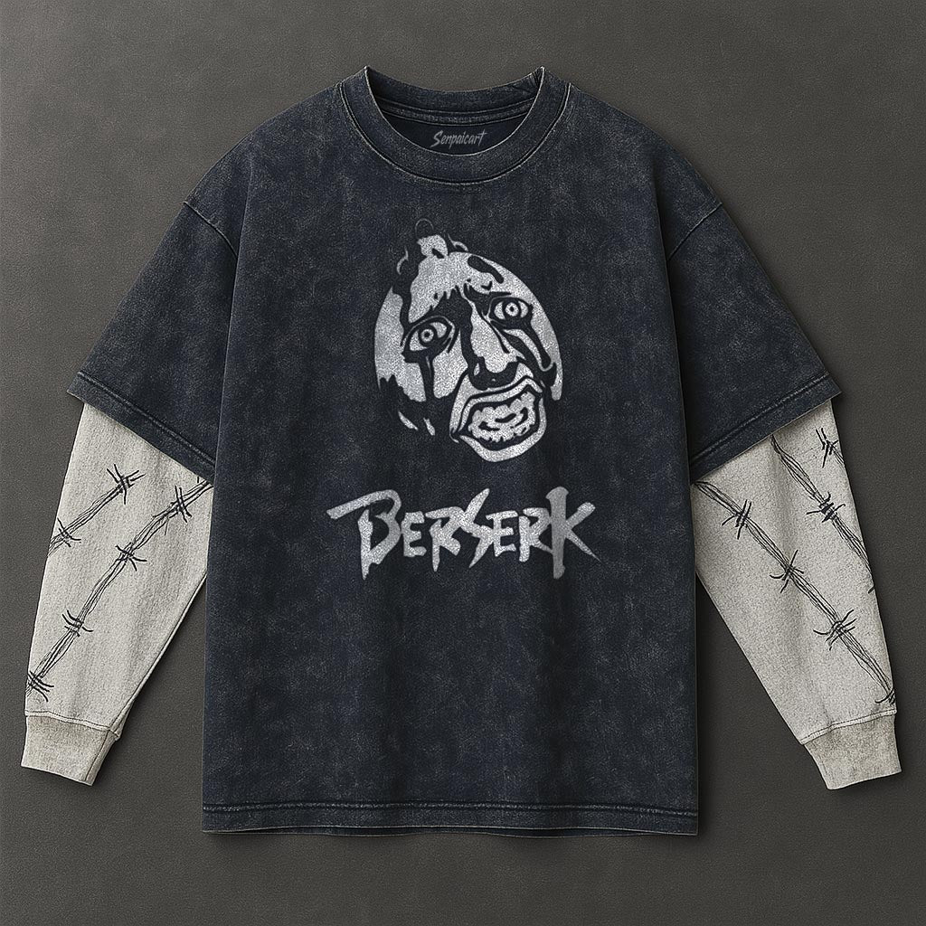 Berserk Premium Roomy Double Sleeves Blue Washed T-Shirt
