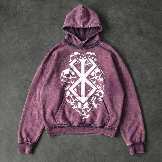 Berserk Skull Faded Plum Washed Hoodie