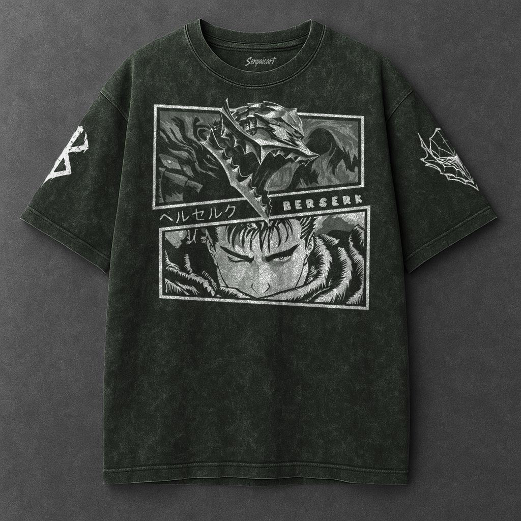 Berserk Premium Airy Vintage Green Washed T-Shirt