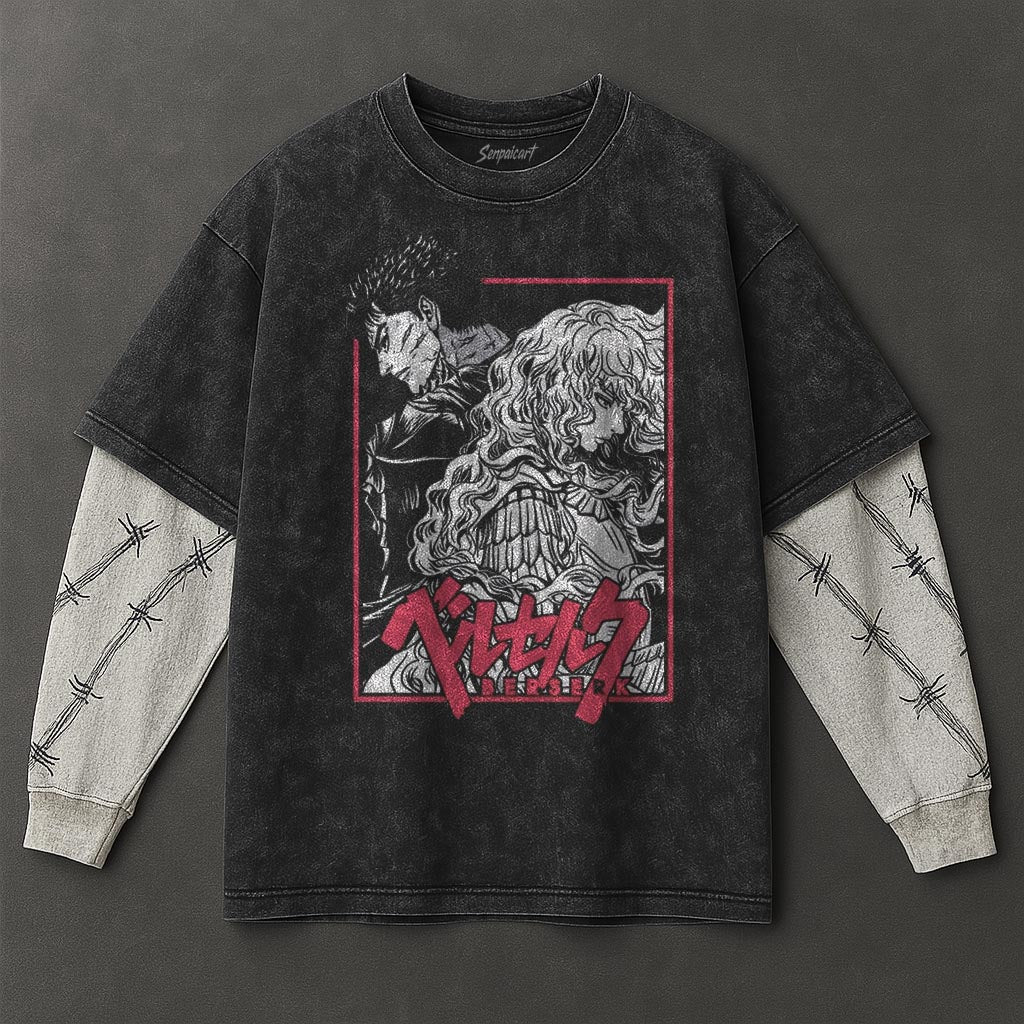Berserk Premium Relaxed Black Double Sleeves Washed T-Shirt