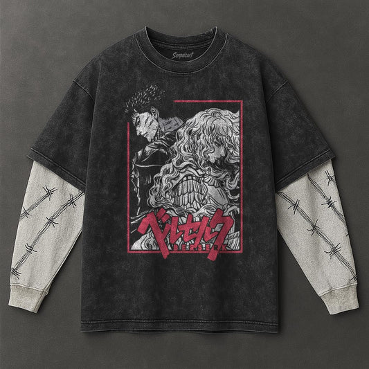 Berserk Premium Relaxed Black Double Sleeves Washed T-Shirt
