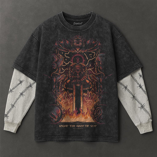 Berserk Premium Flowy Black Double Sleeves Washed T-Shirt