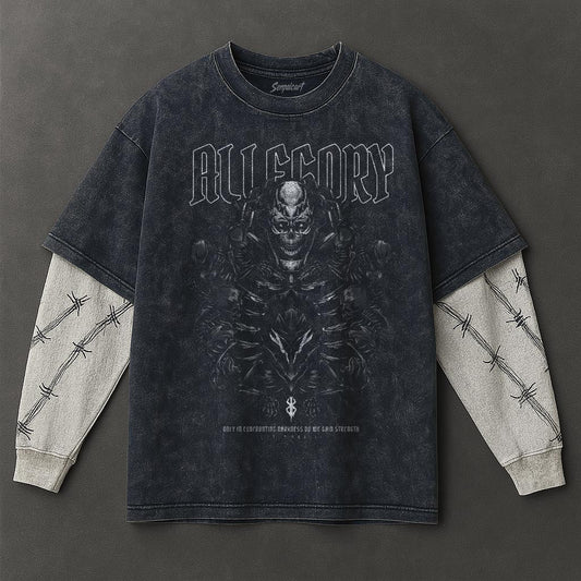 Berserk Premium Soft Double Sleeves Blue Washed T-Shirt