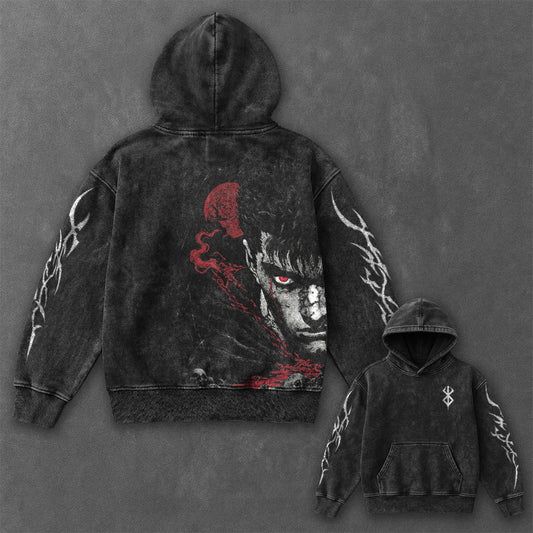 Berserk Essential Oversized Black Washed Hoodie