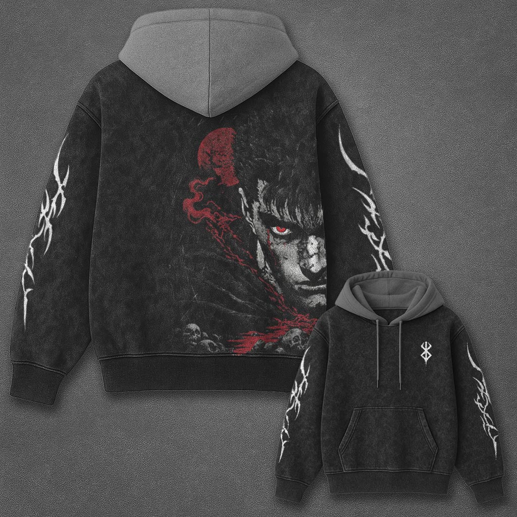 Berserk Essential Minimal Black and Grey Washed Hoodie