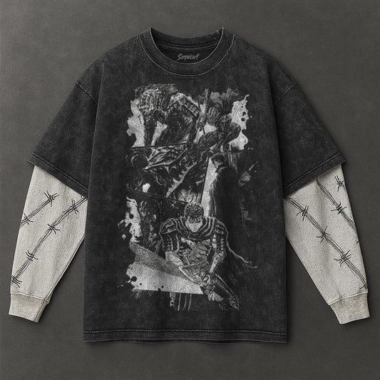 Berserk Essential Timeless Black Double Sleeves Washed Hoodie