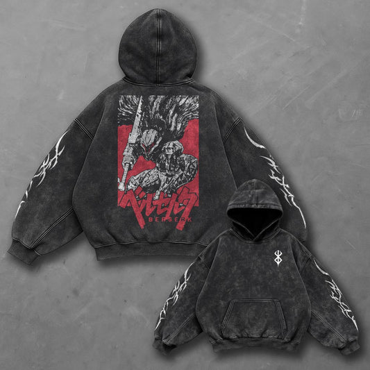 Berserk Oversized Clean Black Washed Hoodie
