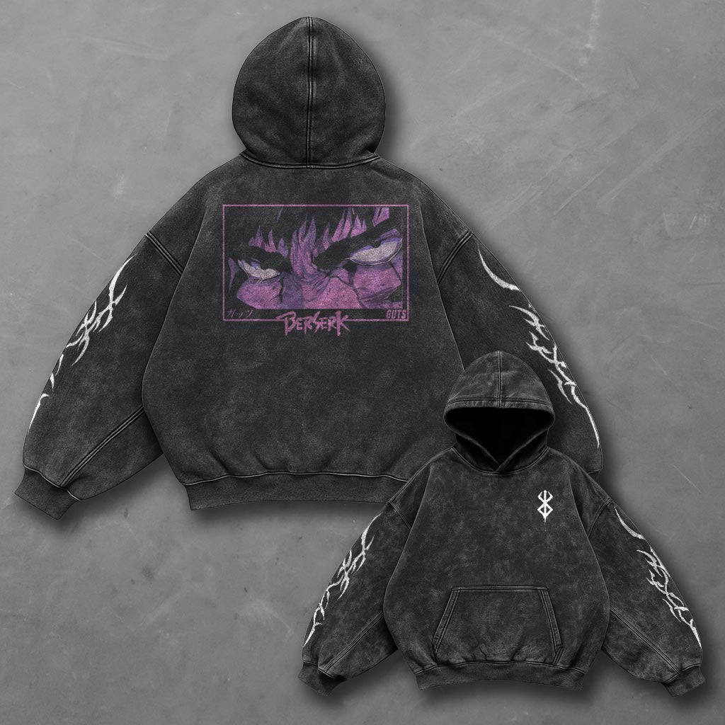 Berserk Oversized Sleek Black Washed Hoodie