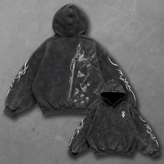 Berserk Oversized Classic Black Washed Hoodie