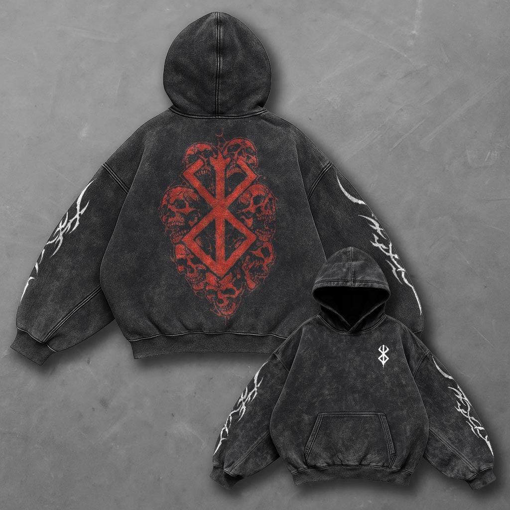 Berserk Oversized Premium Black Washed Hoodie