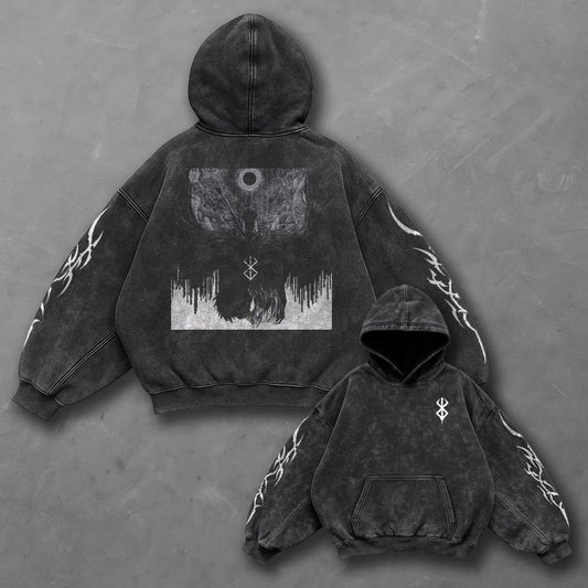 Berserk Oversized Essential Black Washed Hoodie