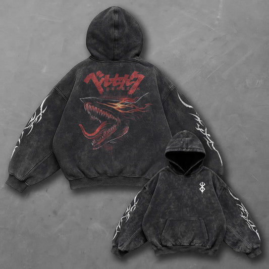Berserk Oversized Modern Black Washed Hoodie