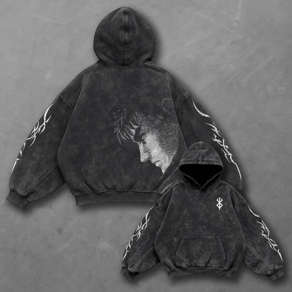 Berserk Oversized Timeless Black Washed Hoodie