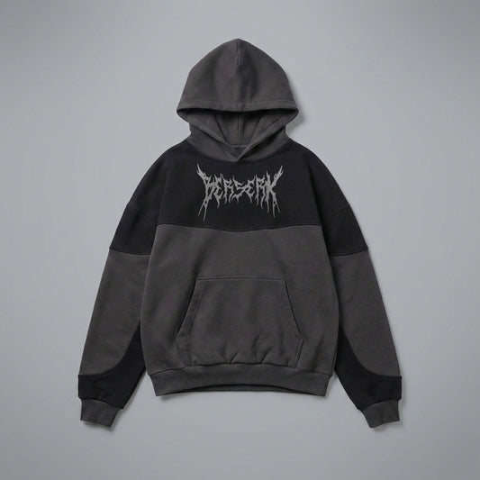 Berserk Text Logo Black and Grey Dual Washed Hoodie