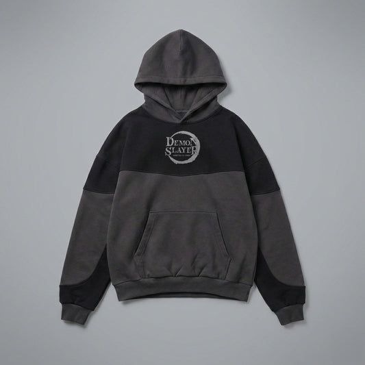 Demon Slayer Logo Black and Grey Dual Washed Hoodie